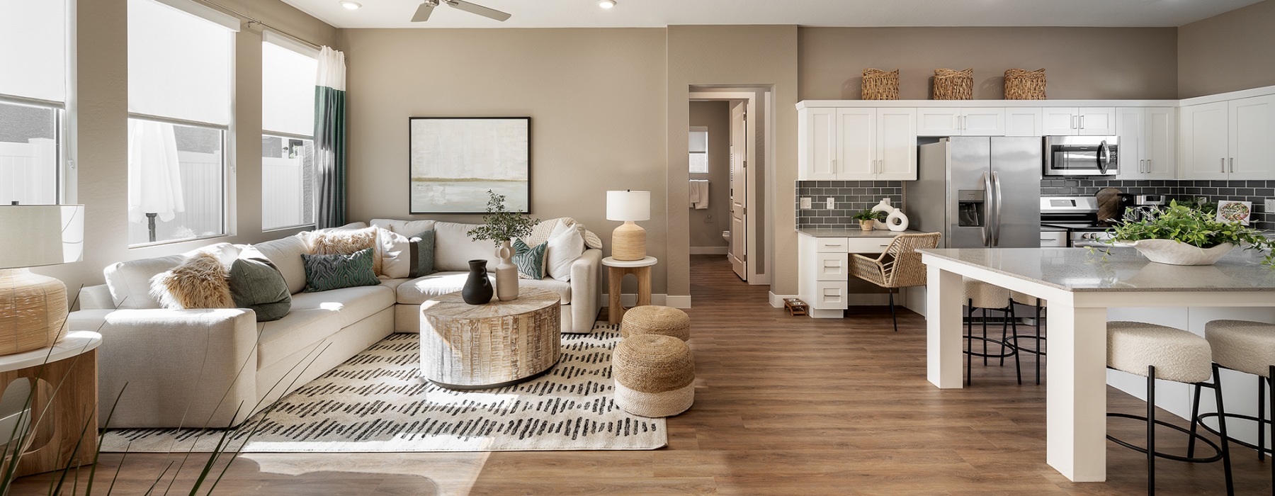 open concept kitchen and living area