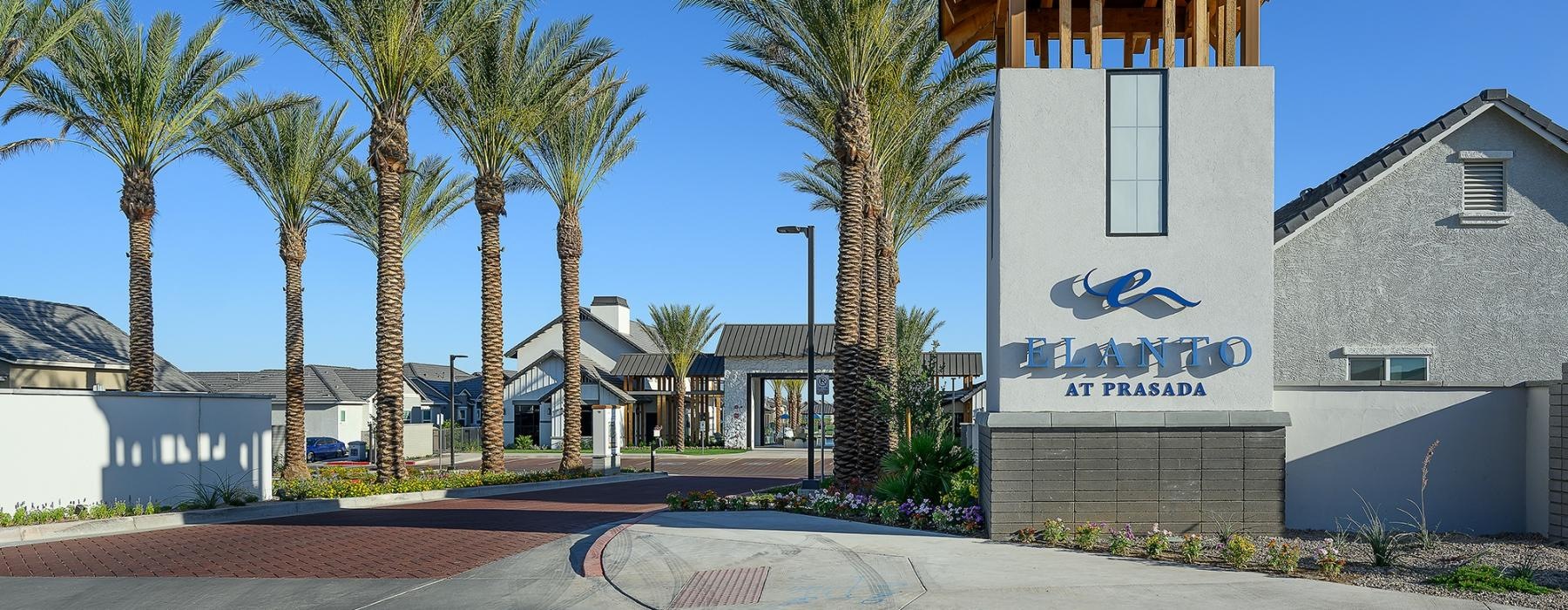 a building with palm trees