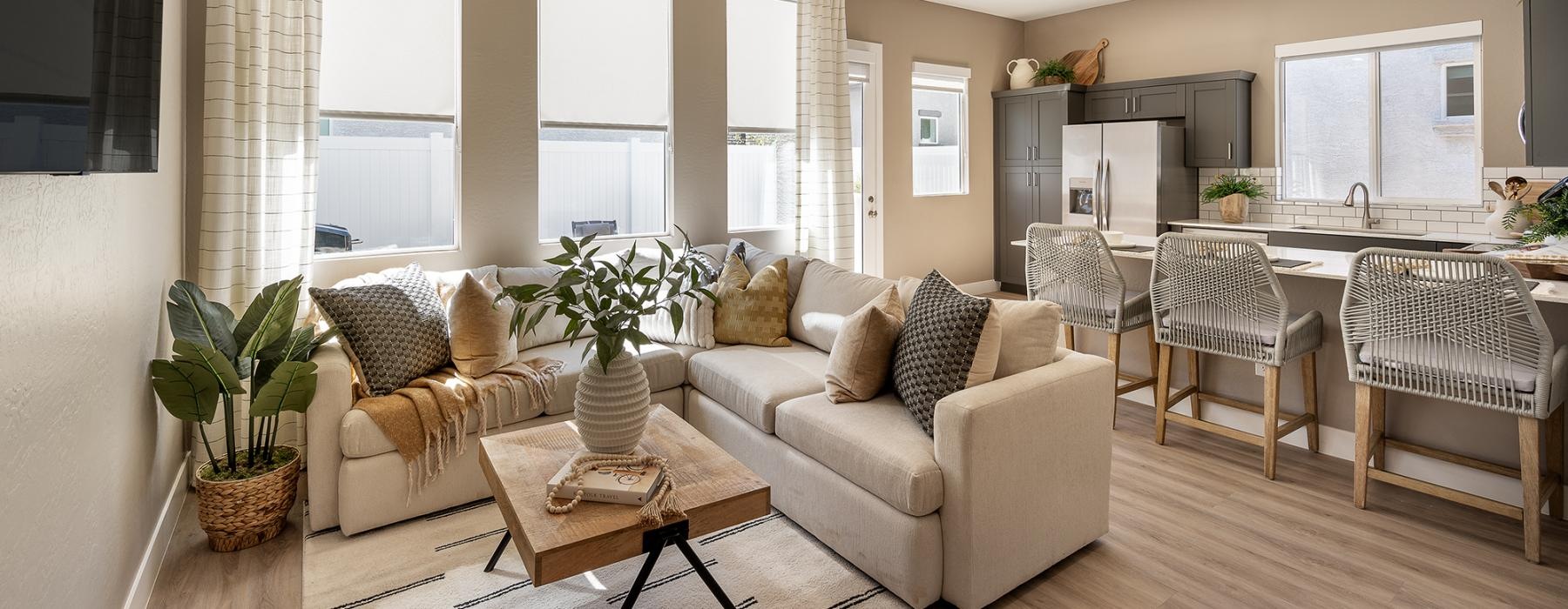a living room with a large window