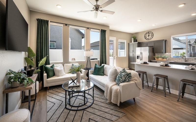 a living room with a large island